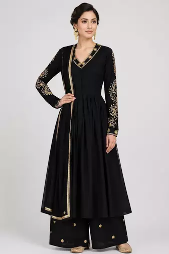 Black silk zari & sequins work anarkali salwar kameez