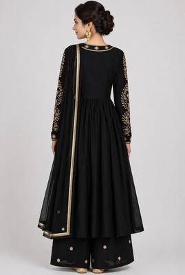 Black silk zari & sequins work anarkali salwar kameez 2