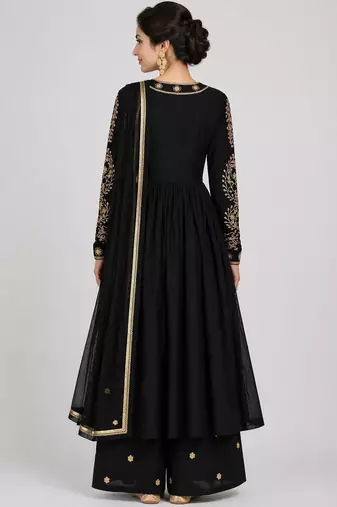 Black silk zari & sequins work anarkali salwar kameez