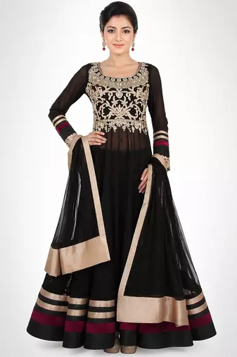 Black net zari, sequins and beads work anarkali salwar kameez