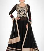Black net zari, sequins and beads work anarkali salwar kameez