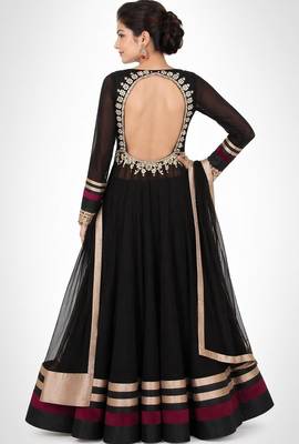 Black net zari, sequins and beads work anarkali salwar kameez 2