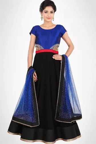 Black georgette thread and dabka work anarkali salwar kameez