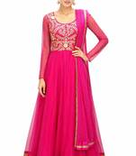 Pink net zari and lace border anarkali salwar kameez