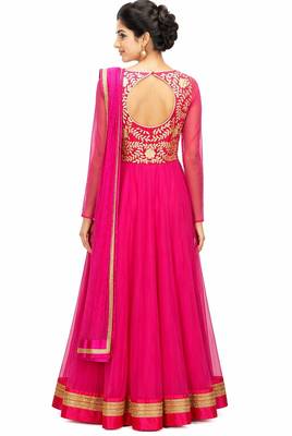 Pink net zari and lace border anarkali salwar kameez 2