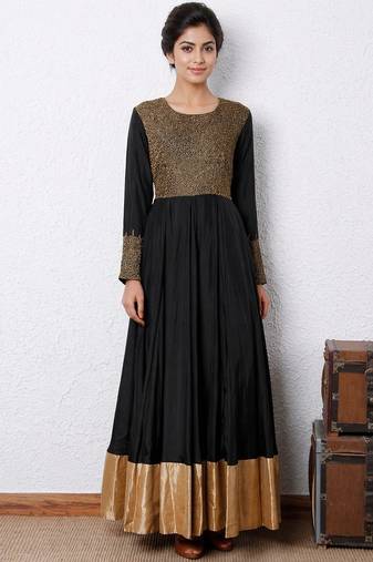 Black silk beads work anarkali salwar kameez