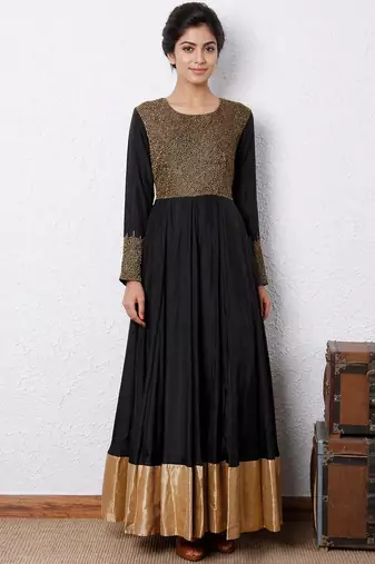 Black silk beads work anarkali salwar kameez