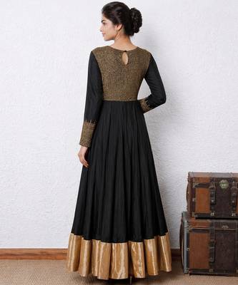Black silk beads work anarkali salwar kameez 2