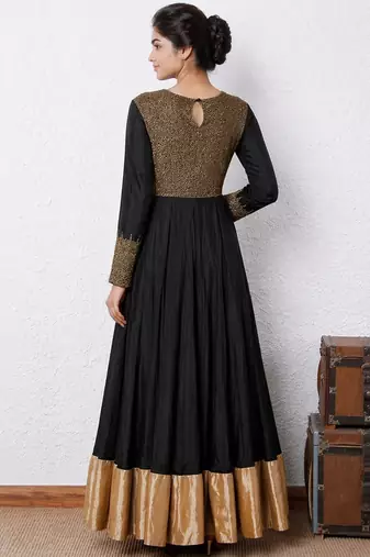 Black silk beads work anarkali salwar kameez