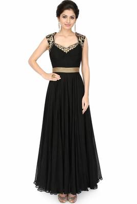 Black georgette zari, beads and sequins work anarkali salwar kameez 1