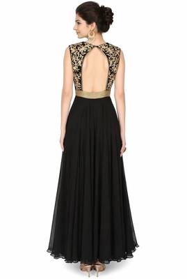 Black georgette zari, beads and sequins work anarkali salwar kameez 2