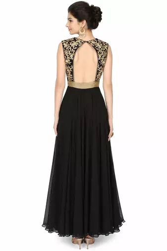Black georgette zari, beads and sequins work anarkali salwar kameez