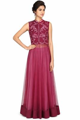 Onion pink net thread work anarkali salwar kameez 1