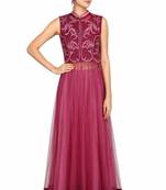 Onion pink net thread work anarkali salwar kameez