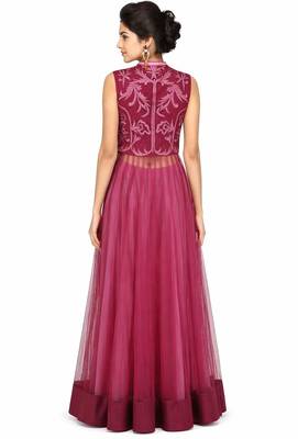 Onion pink net thread work anarkali salwar kameez 2