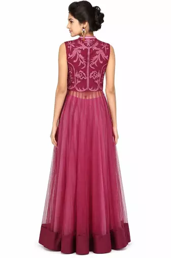 Onion pink net thread work anarkali salwar kameez