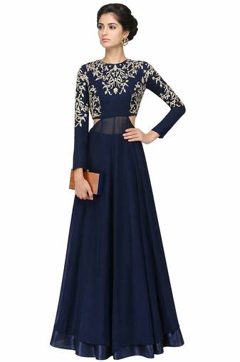 Navy blue georgette zari and sequins work anarkali salwar kameez