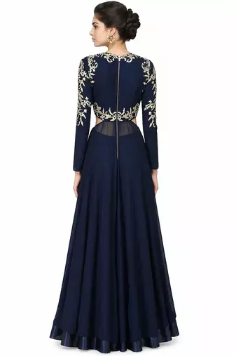 Navy blue georgette zari and sequins work anarkali salwar kameez