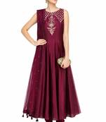Wine silk zari and sequins work anarkali salwar kameez