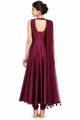 Wine silk zari and sequins work anarkali salwar kameez 2