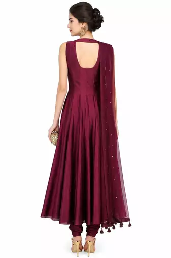 Wine silk zari and sequins work anarkali salwar kameez