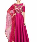 Magenta pink silk zari and sequins work anarkali salwar kameez