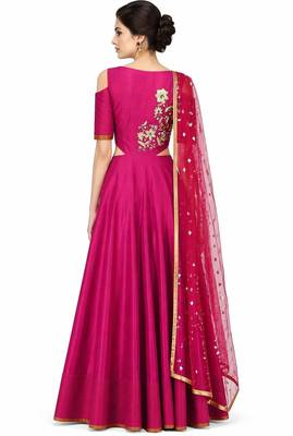 Magenta pink silk zari and sequins work anarkali salwar kameez 2