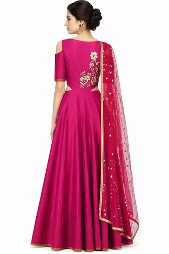 Magenta pink silk zari and sequins work anarkali salwar kameez