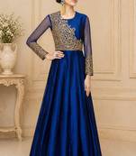 Blue silk thread work anarkali salwar kameez