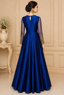 Blue silk thread work anarkali salwar kameez 2