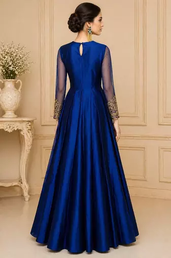 Blue silk thread work anarkali salwar kameez