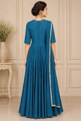 Turquoise blue georgette beads work anarkali salwar kameez 2