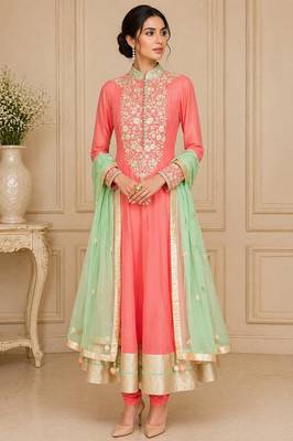 Pink georgette zari work anarkali salwar kameez 1