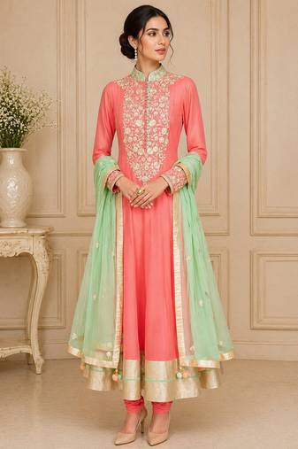 Pink georgette zari work anarkali salwar kameez