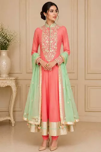 Pink georgette zari work anarkali salwar kameez