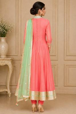 Pink georgette zari work anarkali salwar kameez 2