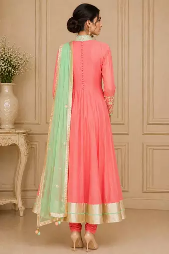 Pink georgette zari work anarkali salwar kameez