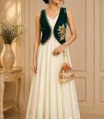 White georgette thread work anarkali salwar kameez