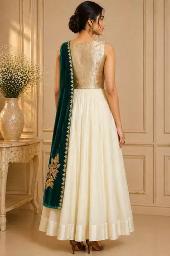 White georgette thread work anarkali salwar kameez
