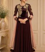 Brown georgette zari work anarkali salwar kameez