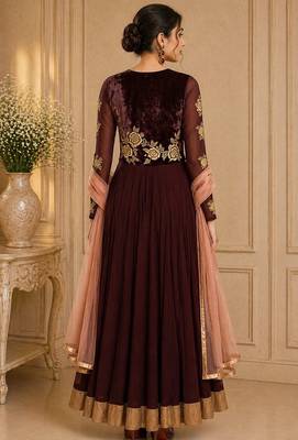 Brown georgette zari work anarkali salwar kameez 2