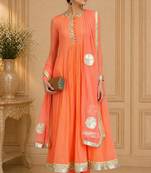Orange georgette zari and beads work anarkali salwar kameez