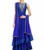 Blue georgette beads and glass work anarkali salwar kameez