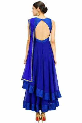 Blue georgette beads and glass work anarkali salwar kameez 2