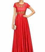 Red silk zari and beads work anarkali salwar kameez