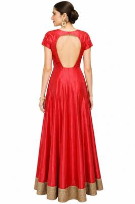 Red silk zari and beads work anarkali salwar kameez 2