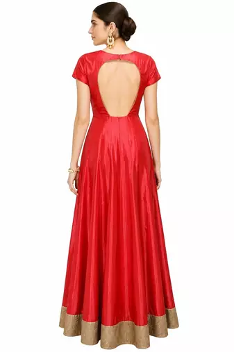 Red silk zari and beads work anarkali salwar kameez