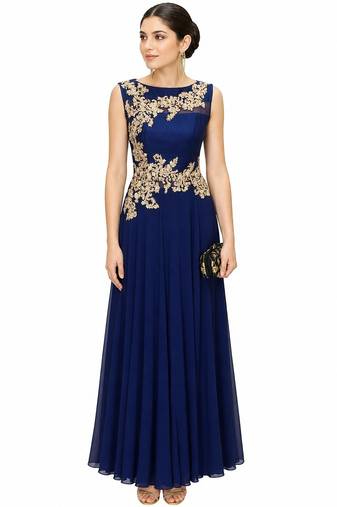 Blue georgette zari, beads and sequins work anarkali salwar kameez