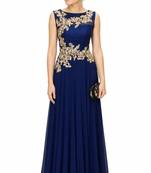 Blue georgette zari, beads and sequins work anarkali salwar kameez