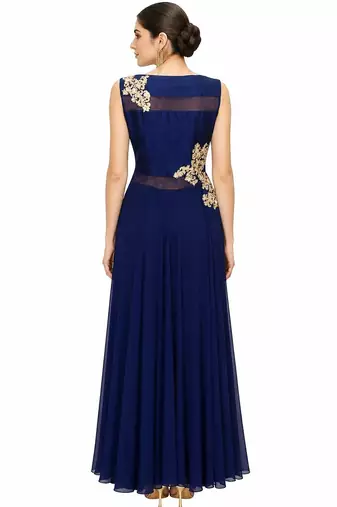 Blue georgette zari, beads and sequins work anarkali salwar kameez